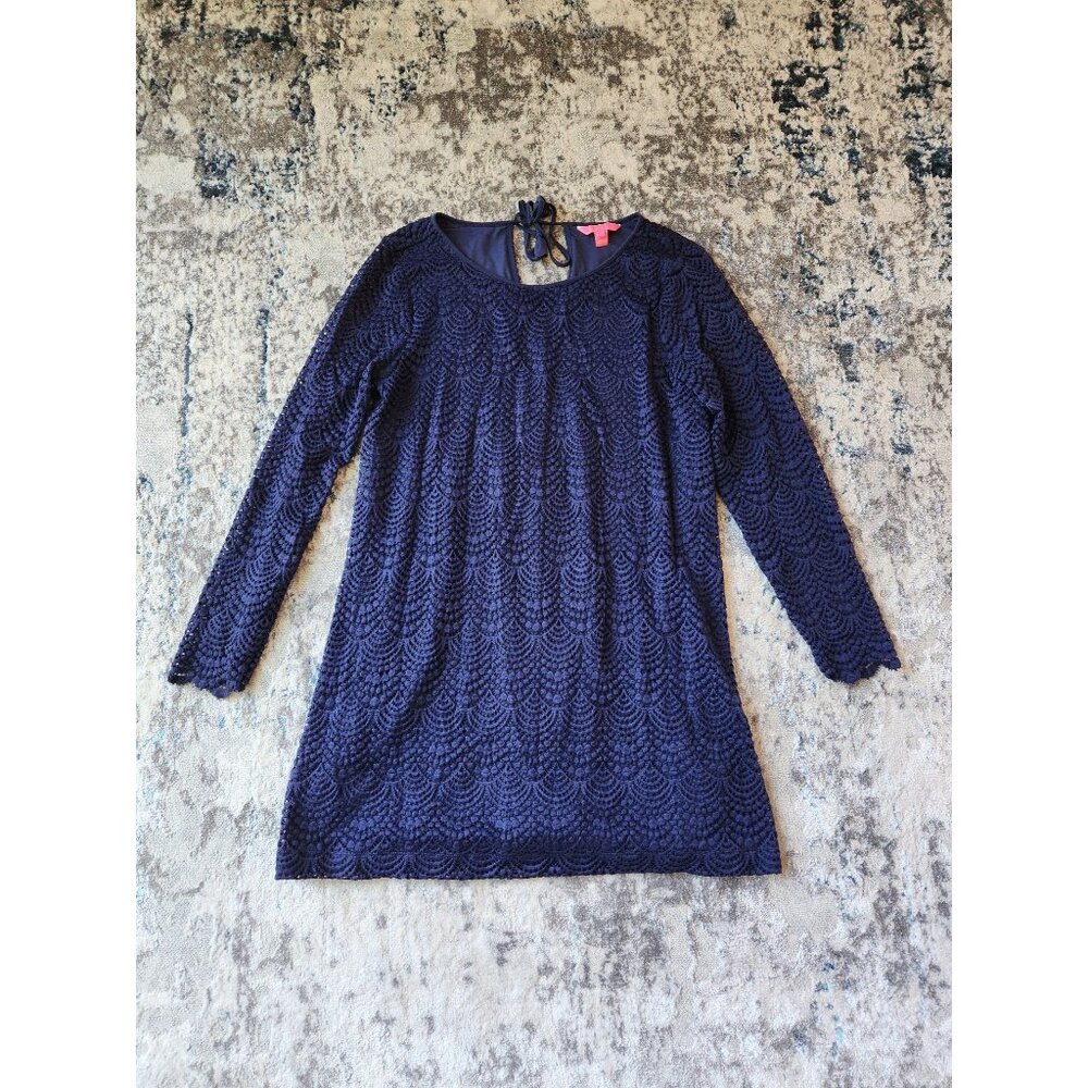 Lilly Pulitzer Women's Size XL Scallop Lace Navy Long Sleeve Dress. EUC.